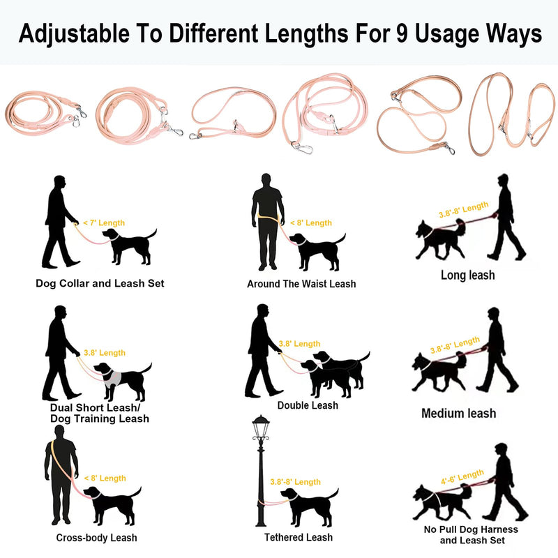 Hands Free Dog Leash Crossbody 8' 9-in-1 Waist Leash for Dog Walking Adjustable Waterproof Dog Leash for Swimming Running No Pull Dog Harness and Leash Set (Large, 20-120 lbs, Flesh Pink) Large - 9mm Diameter - 20-120lbs - BeesActive Australia