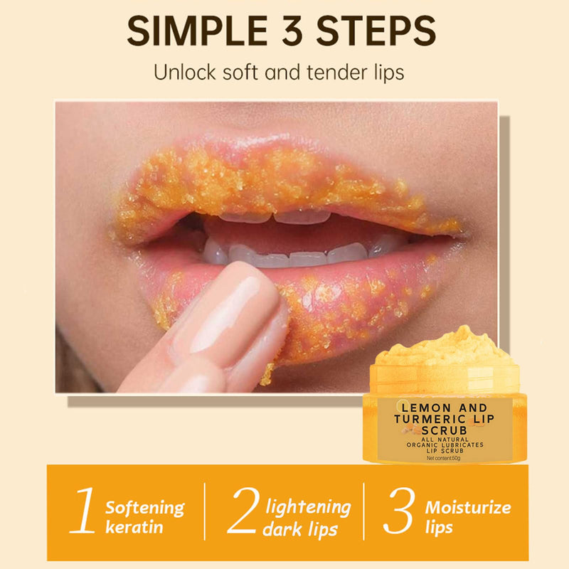 Turmeric Lemon Lip Scrub and Turmeric Lip Balm for Dark Lips to Lighten with Brush Set, 3PCS Lips Scrubber Exfoliator & Blam, Natural Exfoliator & Moisturizer for Dry, Chapped, Reduce Fine Lines - BeesActive Australia