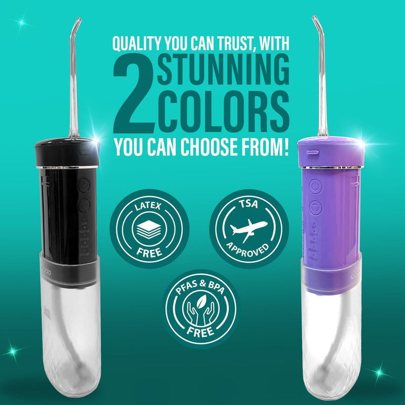 GuruNanda Compact Water Dental Flosser, Portable Travel Size Oral Irrigator Flosser with Collapsible 180 ml Tank, Smart Timer, 4 Flossing Modes, TSA-Approved - Lavender - BeesActive Australia