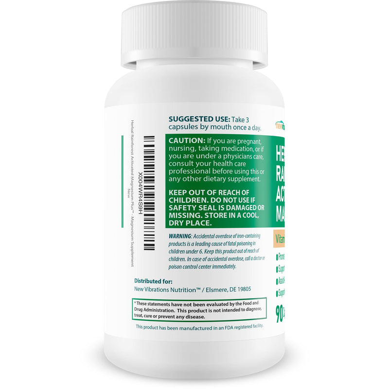 Herbal Rainforest Activated Magnesium Plus - Our Best Magnesium Combo Supplement - with Vitamin D, A, E, K, B6, Folate, B12, Biotin, Iron, Copper, Cayenne, Lions Mane Mushroom, Gingko Biloba & More