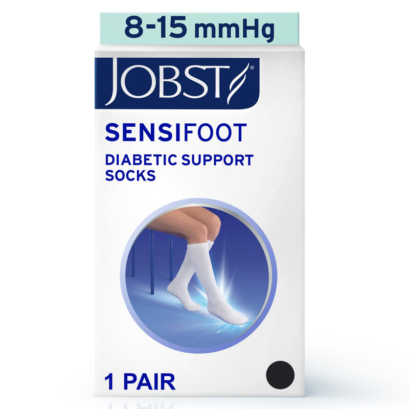 JOBST SensiFoot Diabetic Compression Socks for Men and Women 8-15 mmHg with Seamless Toe and Moisture Management - Extra Padding in Toe, Foot, and Heel Area - Knee High - Closed Toe - Black, Large
