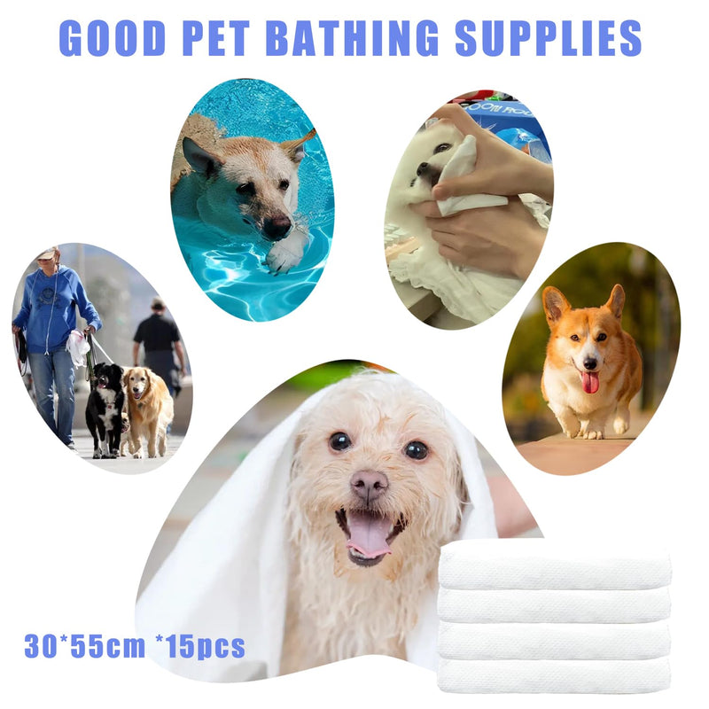 Disposable Pet Bath Towel,15 PCS Portable Pet Grooming Towels,11.8 x 21.6 inch Convenient Pet Cleaning Towel Pet Drying Towels,Absorbent Bath Towel for Small Dog Puppy Cat - PawsPlanet Australia