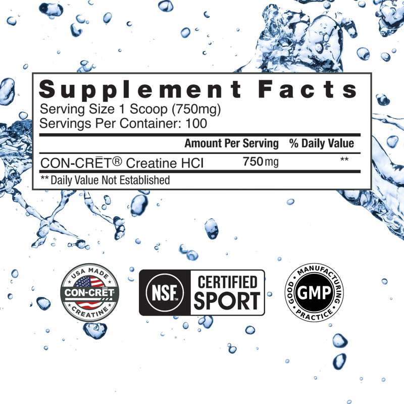 CON-CRET Creatine HCl Powder | Muscle, Cognitive, Cellular Energy Support | No Bloating or Cramps | USA Made & NSF Certified | Unflavored (100 Serving) Raw Unflavored 100 servings (Pack of 1) - BeesActive Australia