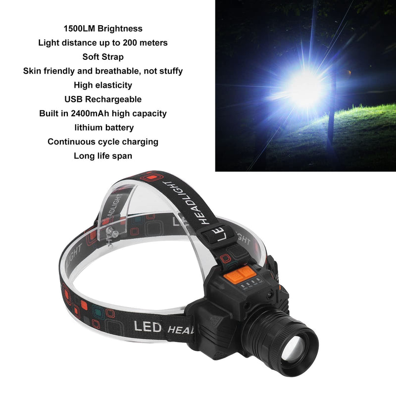 1500LM LED Light USB Rechargeable Headlamp with Dual Switch for Outdoor Camping Fishing and Emergency