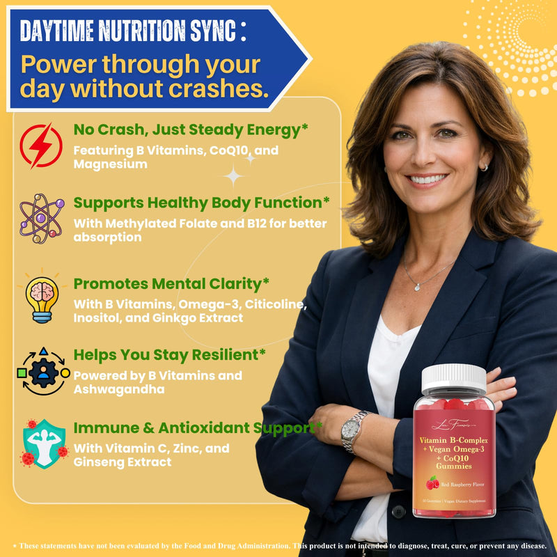 Day & Night Multivitamin Gummies for Women 40+ - 24 Hours Supplement with Methyl B Complex Vitamins, Magnesium Glycinate, L-Theanine, Omega3 for Daytime Energy & Nighttime Zzz - Vegan, Sugar-Free