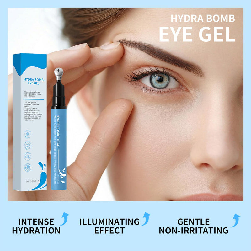 Hydrating Cooling Eye Gel - Under Eye Gel Cream with Hyaluronic Acid & Caffeine & Vitamin C - Under Eye Treatment Serum Target Dark Circles and Puffiness - Skin Care for Eyes, 0.5 fl oz