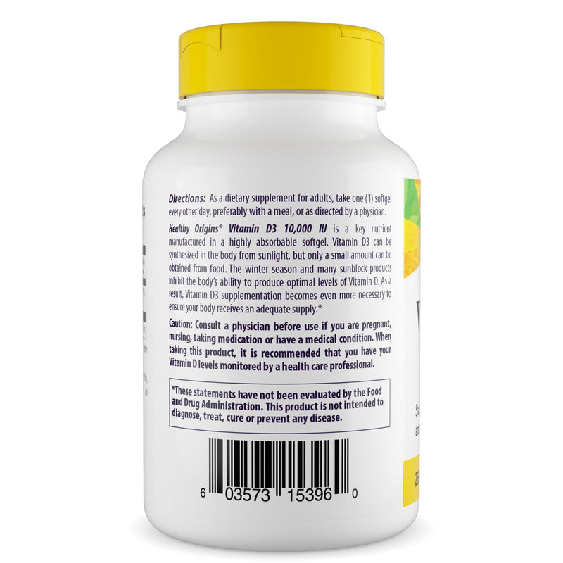 Healthy Origins Vitamin D3 10,000 IU 250 mcg, 120 Softgels 120 Count (Pack of 1)