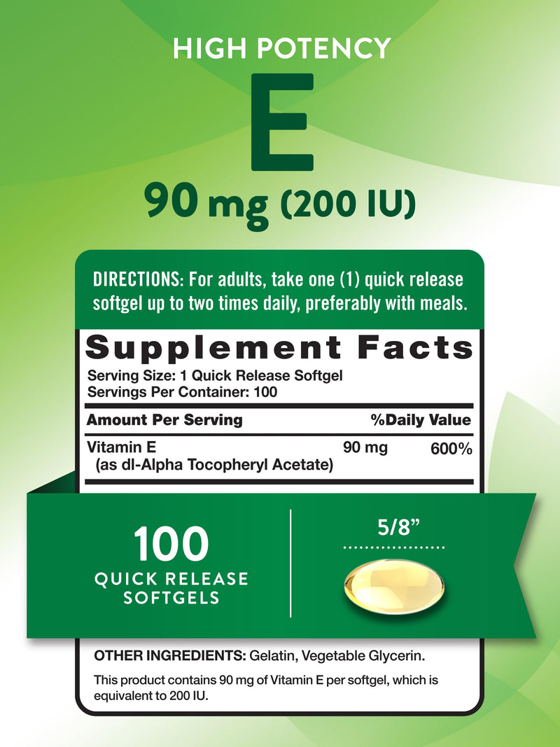 Nature's Truth Vitamin E Softgels | 200 IU | 100 Softgels | Non-GMO & Gluten Free Supplement