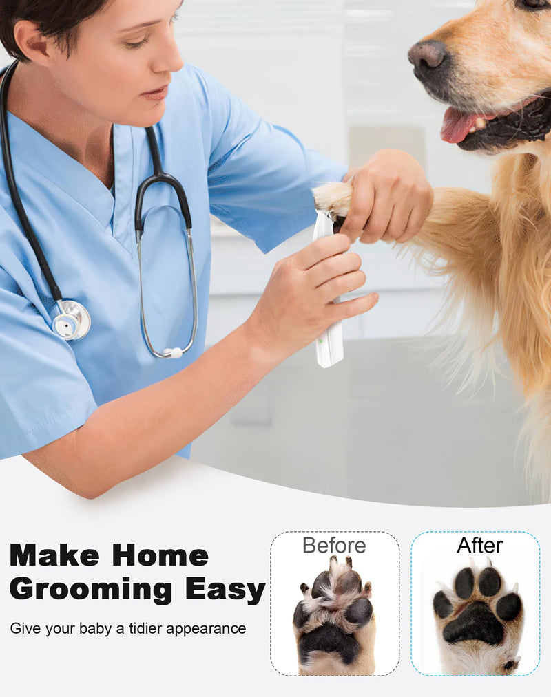 Dog Paw Trimmer for Grooming, Cordless Rechargeable Dog Clippers with Widened Blade, Low Noise Electric Cat Precision Shaver for Small Pet's Hair Around Eyes, Faces, Ears, Paws, Rump(White) White - BeesActive Australia
