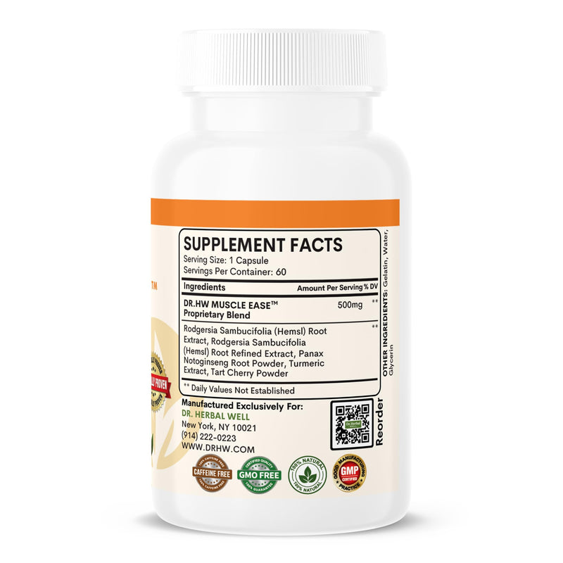 DR.HERBAL WELL Muscle Ease - Joint, Muscle & Nerve Support Fast Acting Relax Comfort Recovery Natural Herbal Supplement - (60 Capsules) MAX-Strength 60 Count (Pack of 1) - BeesActive Australia
