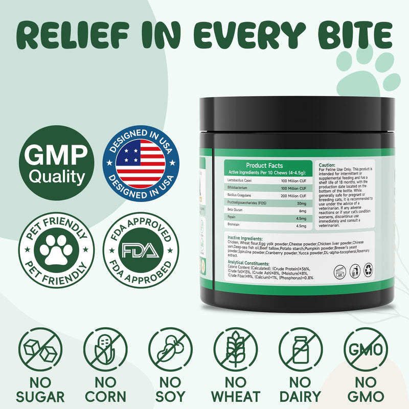 500 Probiotics for Cat - Digestive Enzymes & Prebiotics for Gut Health, Probiotic Tasty Chews Diarrhea Relief & Gas Treatment, Pumpkin Formula for Sensitive Stomachs & Itchy Skin Support, Chicken