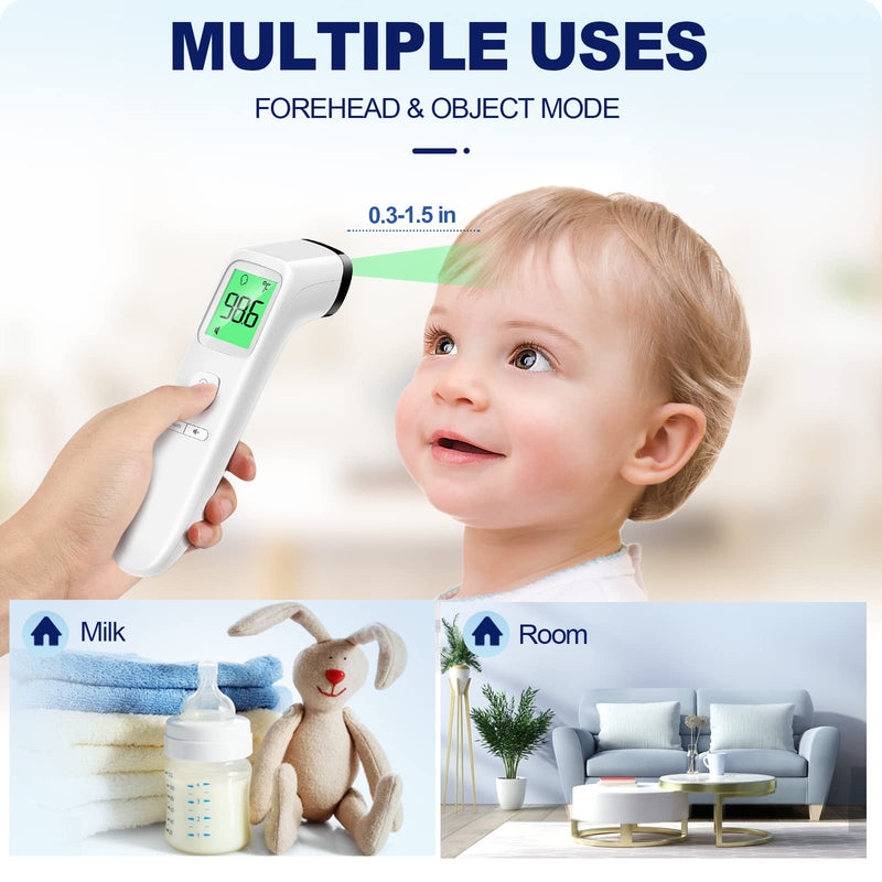 No-Touch Thermometer for Adults and Kids, Accurate Digital Baby Thermometer, Fever Alarm & Silent Mode, 2 in 1 Forehead & Object Mode white