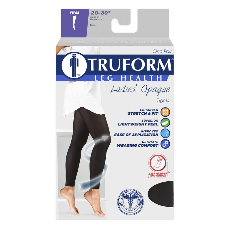Truform Women's 20-30 mmHg Medical Compression Tights, Footless Opaque Shapewear Support Pantyhose, Medium Black Medium (1 Pair)