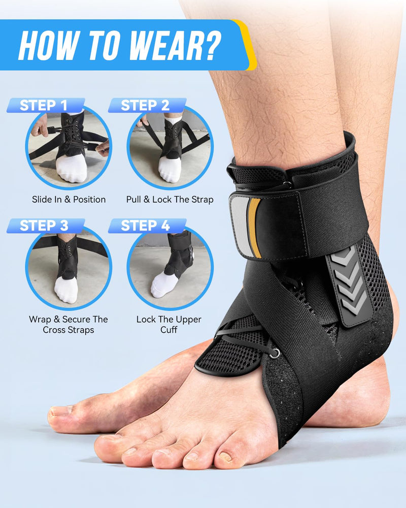 Ankle Brace for Sprained Ankle, Quick Lace-Up Ankle Support with Side Stabilizers & Auto-Shaped Pads, Slim Fit Stabilizer for Women Men, Fits in Shoes for Sports, Work & Injury Recovery (M) M(Ankle Size: 9.3"-9.8") - BeesActive Australia