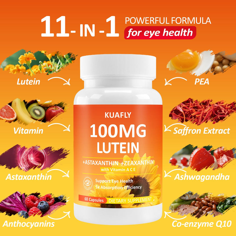 Lutein and Zeaxanthin Supplements with Astaxanthin 50MG Eye Vitamins - Premium Lutein for Eye Vision Support 120 Capsules 30 Count (Pack of 2)
