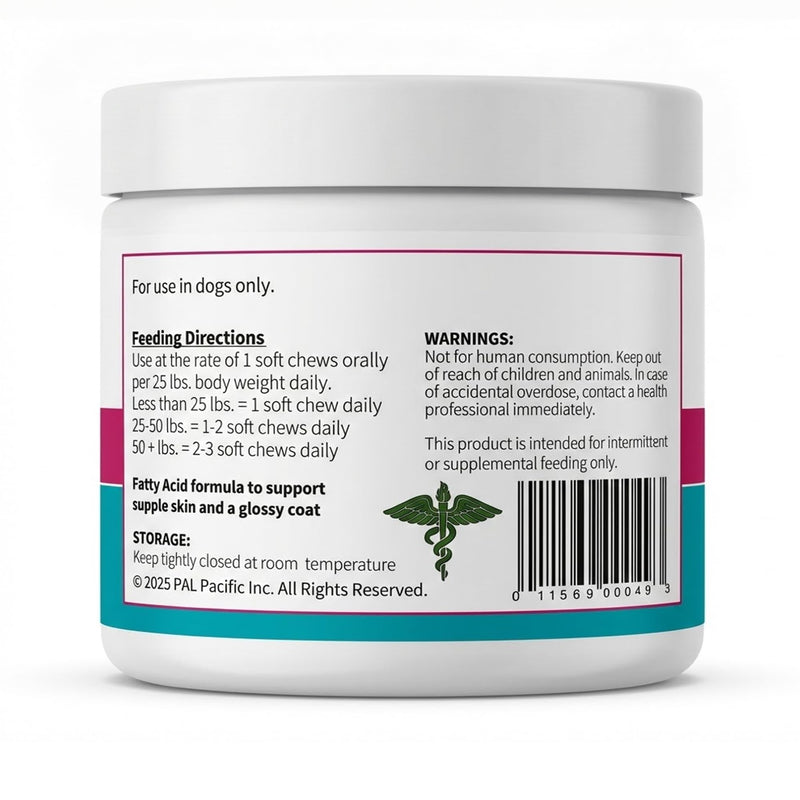 Dog Skin and Coat Supplement Chews - Omega-3 Fish Oil, EPA & DHA, Biotin, Vitamin A & D3 - Coat Shine, Skin Hydration, Shedding & Itch Relief - Made in USA - 60 Count Skin & Coat