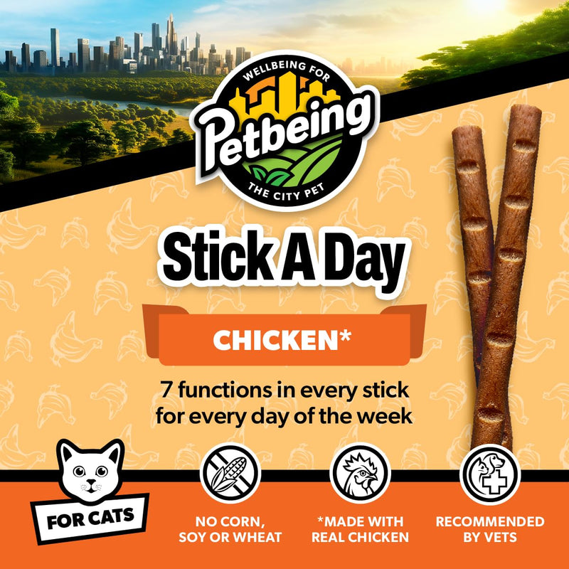 Stick a Day | Specially Formulated 7-in-1 Functions Daily Real Meat Supplement for Cats | Cat Chew Stick & Pet Vitamins Supplements Combination (7-Pack x 4, Chicken) 7-Pack x 4 - PawsPlanet Australia
