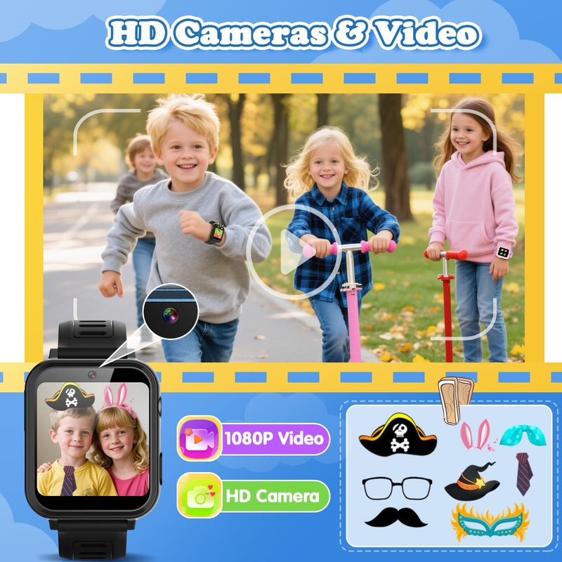 Kids Smart Watch Boys Gift Age 3-12 with 39 Games Alarm Clock Camera Video Music Player Pedometer Flashlight 12/24 hr HD Touch Screen Kids Watch Christmas Birthday Toys for Boys Ages 4 5 6 7 8 9 10 Black - BeesActive Australia