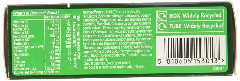 Berocca Boost Multivitamin Tablets Pack Of 20 | Caffeine Tablets With Guarana, Vitamin B12, Vitamin C And Magnesium, Helps Support Energy Release And Alertness