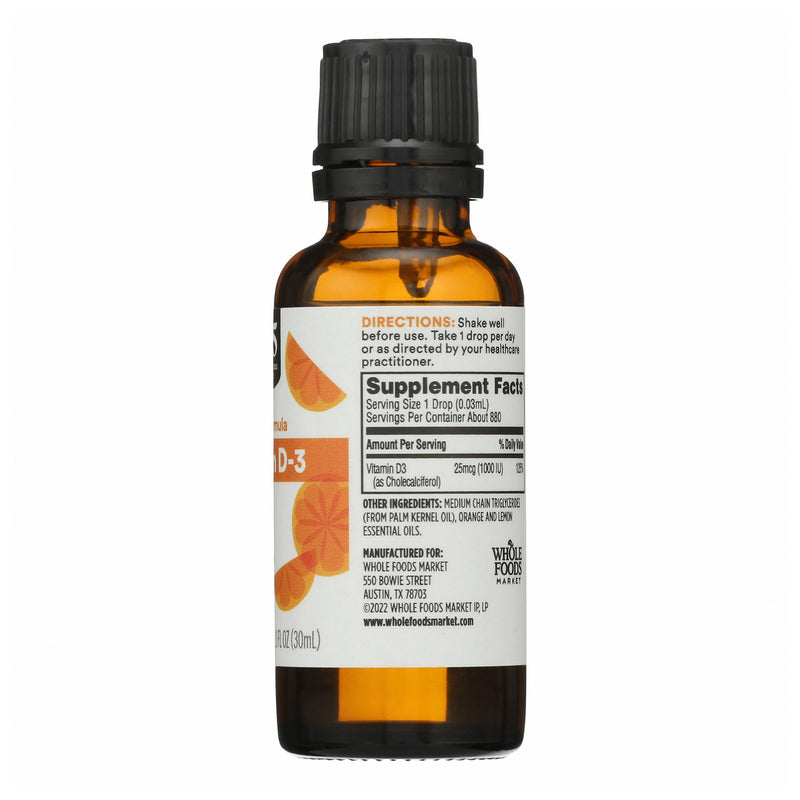 365 by Whole Foods Market, Vitamin D-3 Liquid Citrus Flavor 1000IU, 1 OZ 1 Fl Oz (Pack of 1)