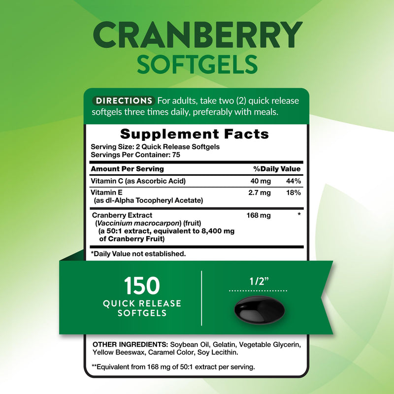 Nature's Truth Cranberry Pills with Vitamin C | 150 Softgels | Urinary Tract Health Support | Non-GMO & Gluten Free Supplement