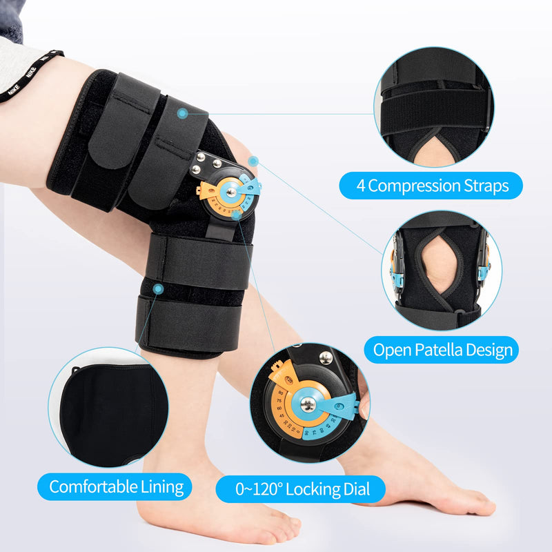 GHORTHOUD Hinged ROM Knee Braces Adjustable Knee Immobilizer Support for Knee Pain ACL MCL PCL Arthritis Meniscus Tear for Men and Women (XL) X-Large Basic Version