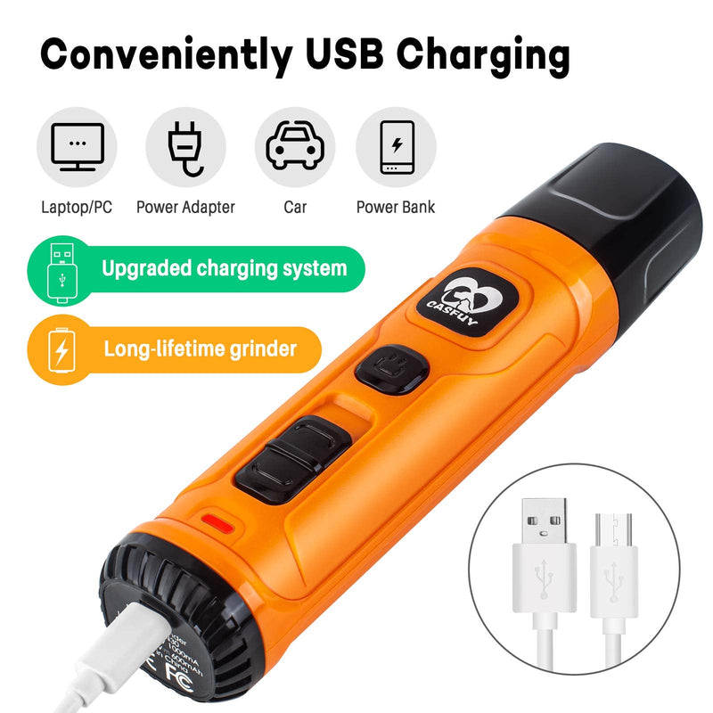 Casfuy Dog Nail Grinder with 2 LED Light - New Version 2-Speed Powerful Electric Pet Nail Trimmer Professional Quiet Painless Paws Grooming & Smoothing for Small Medium Large Dogs and Cats (Orange) A-Orange - BeesActive Australia