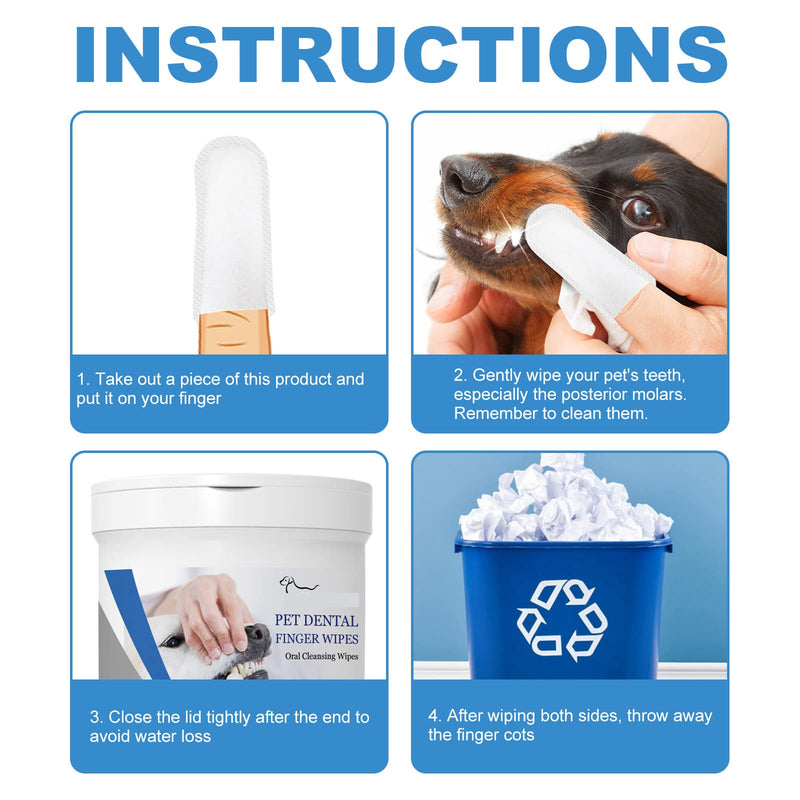Pet Dental Finger Wipes, Oral Cleansing Teeth Care Finger Cots Wipes Pads for Dogs and Cats, Optimize Oral Health, Reduces Plaque, Freshen Breath - 50 Wipes - PawsPlanet Australia