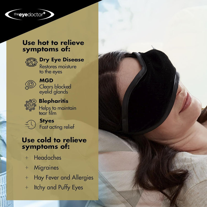 The Eye Doctor Featuring Sterileyes - Antibacterial Hot Eye Compress for Dry Eye, Blepharitis and MGD with a Removable Cover. Can Also be Used as a Cold Compress Includes 6 Eyelid Wipes Mask Pack - BeesActive Australia