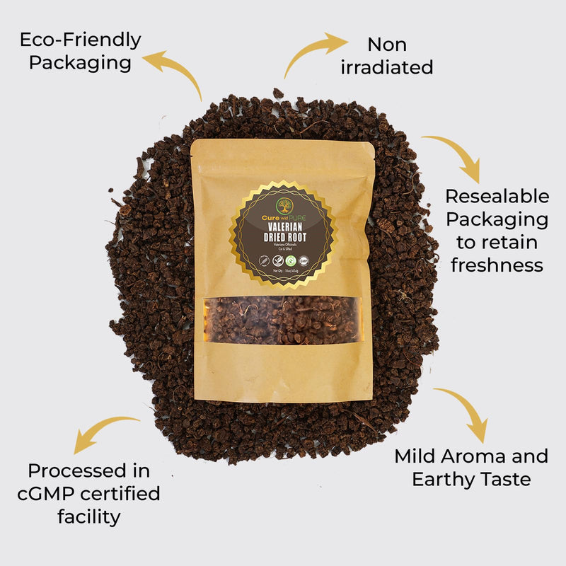 Cure wid Pure Organic Valerian Root Tea - Cut,Sifted & Non-Irradiated Valerian Tea Promotes Natural Relaxing Sleep - Te De Valeriana officinalis in Resealable Eco Friendly Pouch 16oz 1.00 Pound (Pack of 1) - BeesActive Australia