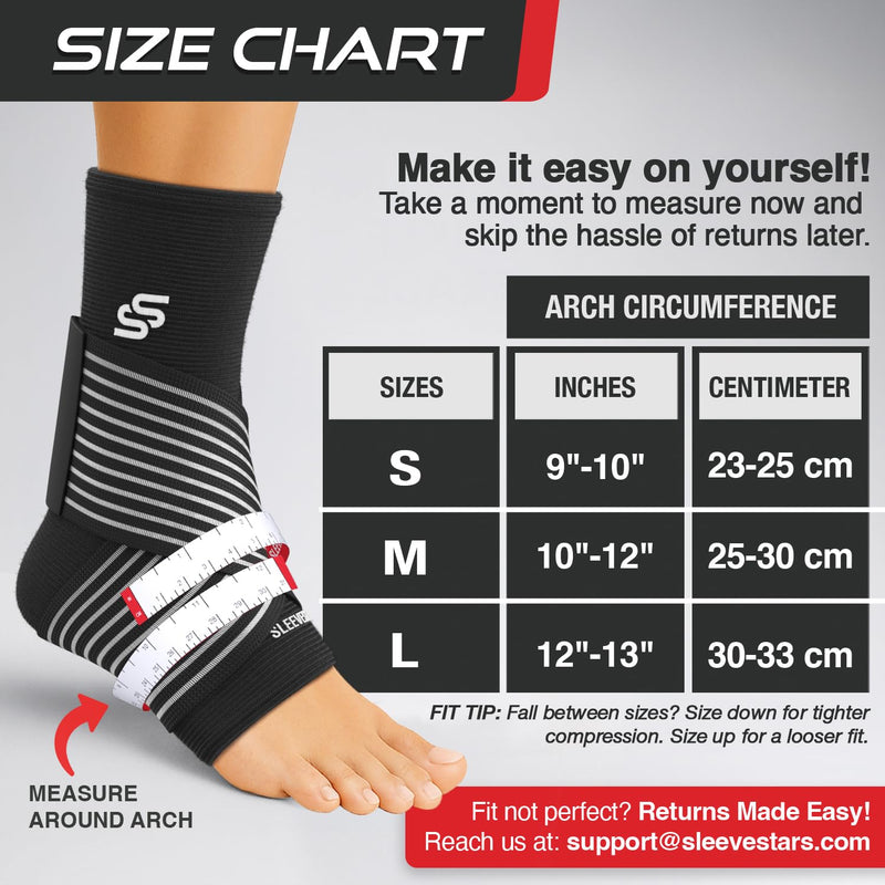 Sleeve Stars Ankle Brace for Women & Men, Ankle Wrap for Sprain, Compression Sleeve for Plantar Fasciitis Relief, Easy Customizable Support: w/ Removable Strap (Single/M:10"-12"/Black) Medium Black 1