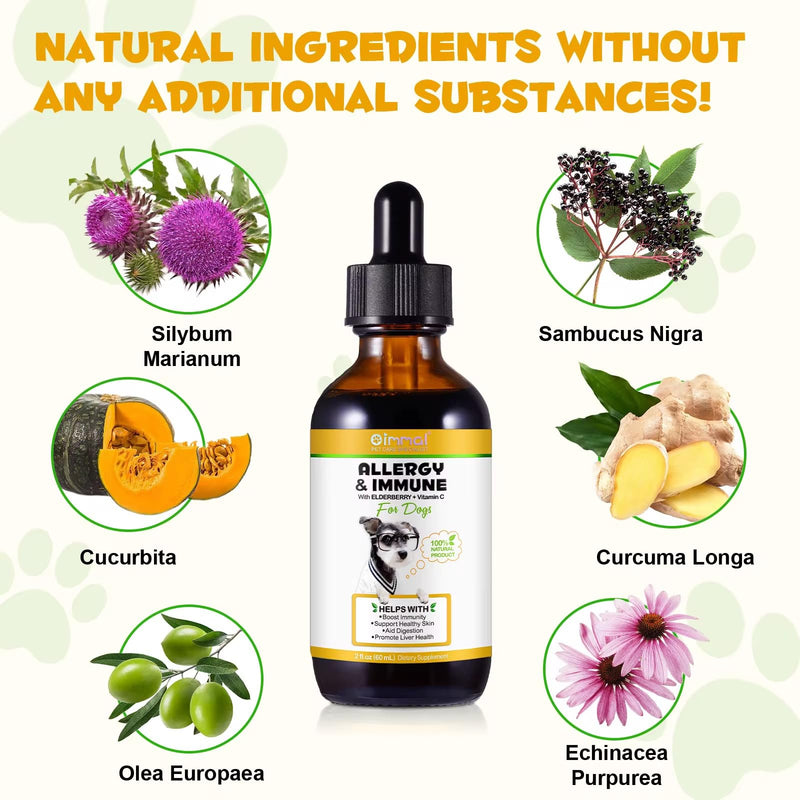 Allergy & Immune for dogs Itchy Skin Relief, Anti Inflammatory Supplement, Boost Immunity, Support Healthy Skin, Aid Digestion.100% Natural, 60ml.