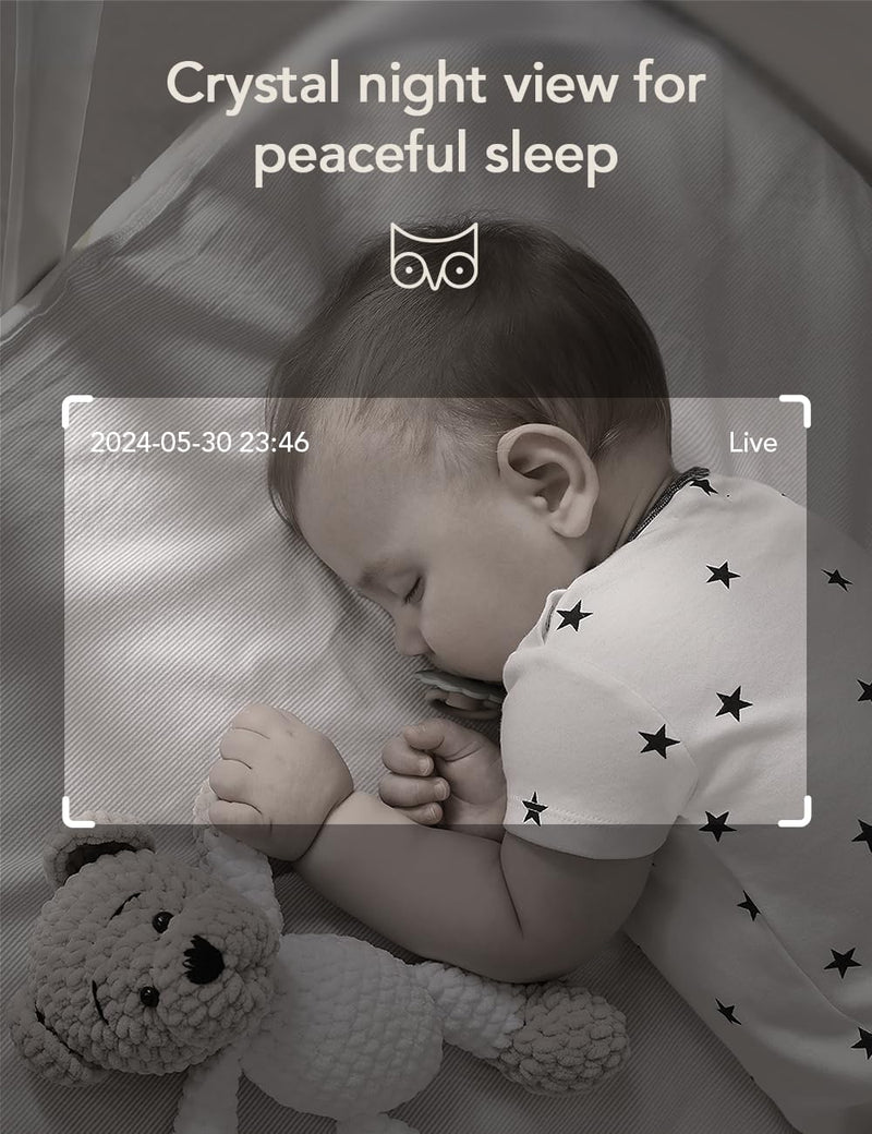nooie 2K Smart WiFi Baby Monitor with Camera and Audio, Smartphone App Control, Temperature Sensor, Motion & Cry Detection, IR Night Vision, 2-Way Talk, Cloud & SD Card Storage, Ideal for New Moms