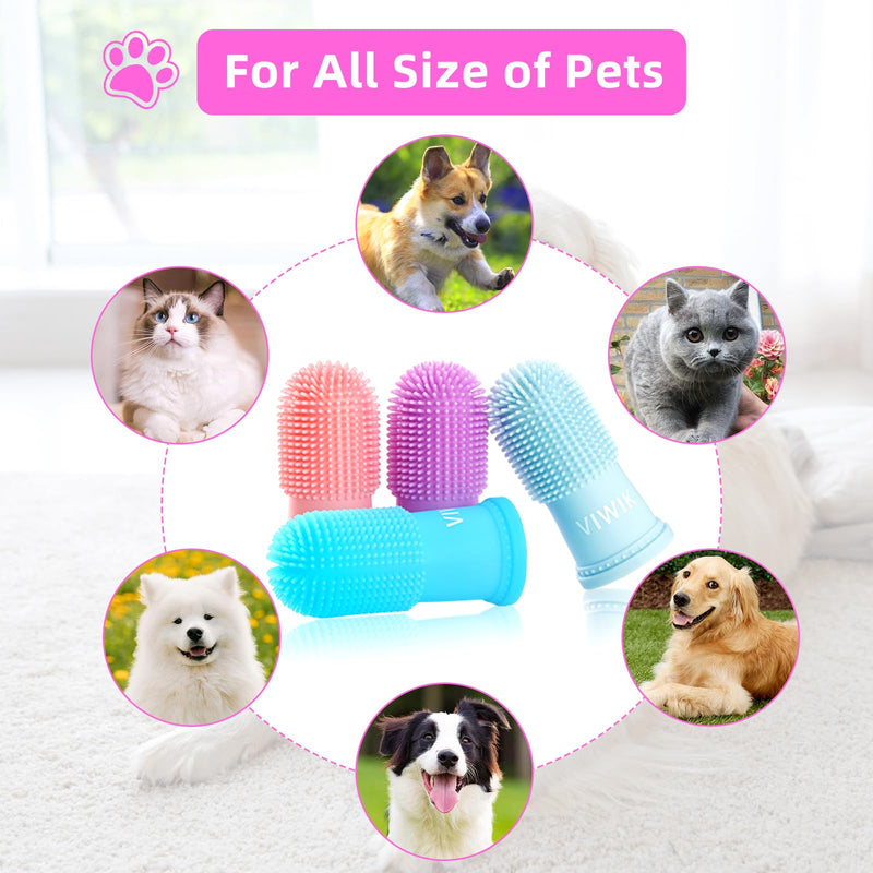 VIWIK Dog Bath Gloves with 4Pack Dog Toothbrush, Dog Grooming Kit, Dog Finger Toothbrush for Small Breed, Medium Large Dogs, Silicone Dog Washing Gloves with High-Density Teeth, Pink - BeesActive Australia