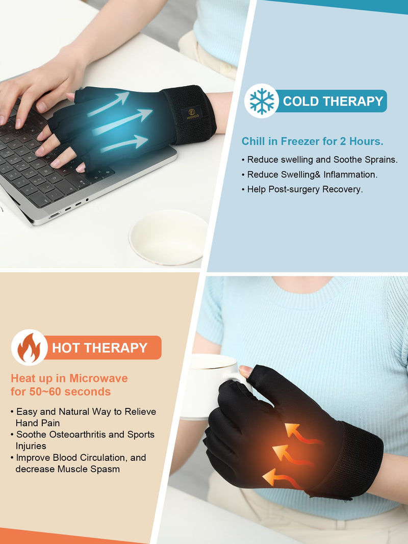 highco Hand Ice Pack Cooling Ice Glove for Pain Relief,Hot&Cold Therapy Hand Wrist Ice Pack Wrap for Arthritis Glove-black