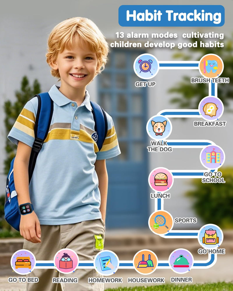 Waterproof Smart Watch for Kids with 32 Games Dual Camera, Habit Tracking, Alarm, Pedometer, HD Touchscreen with Protector, Kids Watch Toys for Boy Age 5-12 Christmas Birthday Gift Boys Girls(Blue) BLUE - BeesActive Australia