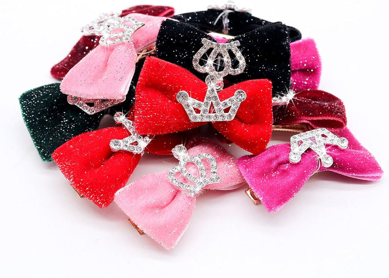 Dog Hair Crown Bows with Clips for Small Dogs, Bulk 20pcs Cute Handmade Pet Dog Bows Girl Clips, Puppy Yorkie Dog Hair Grooming Bowknot Alligator Clips for Doggies Hair Accessories - BeesActive Australia