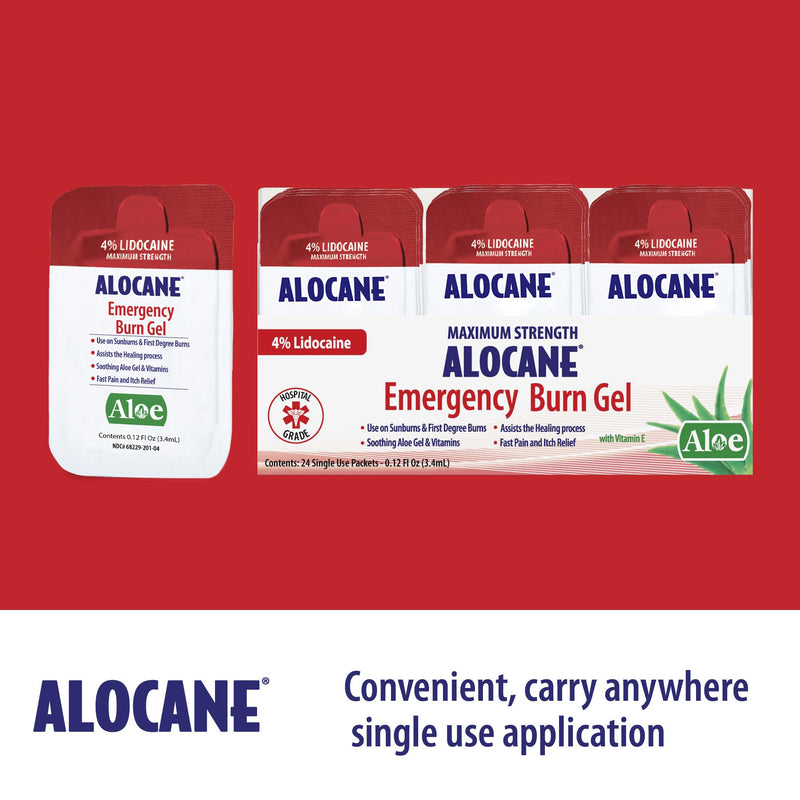 ALOCANE® Emergency Burn Gel Maximum Strength 4% Lidocaine Individual Use Packets,Commercial Grade, for Restaurants, Manufacturing, Other Heat Related Work environments, for Commercial Use Only, 24 Ct - BeesActive Australia