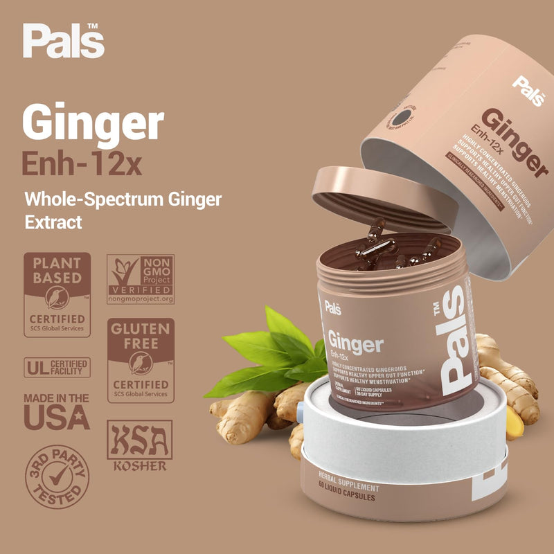 Pure Ginger Root Capsules Enh-12x: Ultra Potent 26% Gingeroids Extract Vegan Ginger Supplements for Nausea, Bloating & Menstrual Cramps, Support a Calm Stomach & Digestive Health, Non-GMO, (30 Days) - BeesActive Australia