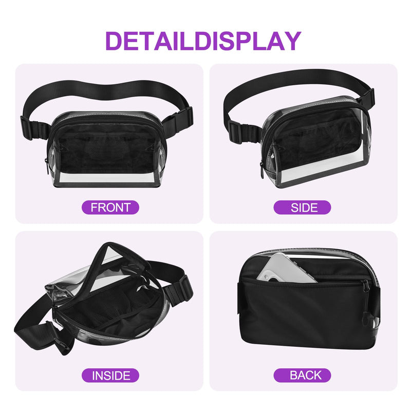 Clear Fanny Pack Waterproof，Clear Belt Bag for Women Men with Adjustable Strap，Fashion Waist Packs for Sport Concert Festival Black Clear Waist Pack