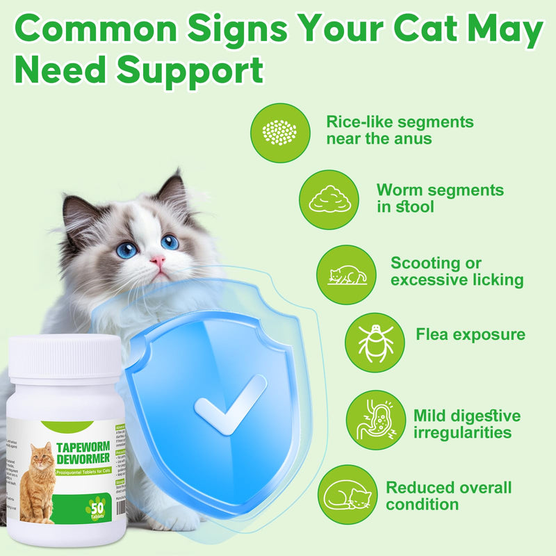 Tapeworm Dewormer for Cat, Prazi-qantl Tablets Tapeworm Treatment, Broad Spectrum for Cats and Kittens 6 Weeks and Older, Small & Easy to Administer, 50 Tablets