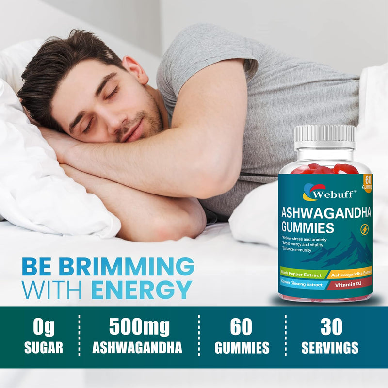 Ashwagandha Gummies with L-Theanine & Black Pepper Extract for Daily Stress Relief, Mood Support & Mental Clarity, Non-GMO, Gluten-Free, 60 Count per Bottle, Pack of 2, 120 Total Gummies 60 Count (Pack of 2)
