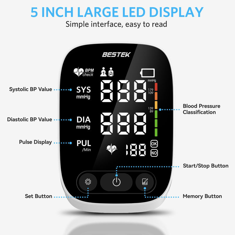 BESTEK Blood Pressure Monitor, Automatic Upper Arm BP Machine for Home Use 1 cuff