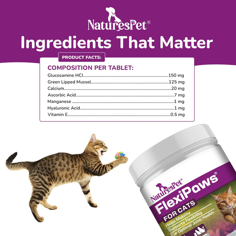FLEXIPAWS –Joint Supplement for Adult Cats, with Glucosamine, Chondroitin, Green Lipped Mussel for Senior Cat Hip and Joint Care | 60 Sprinkle Capsules