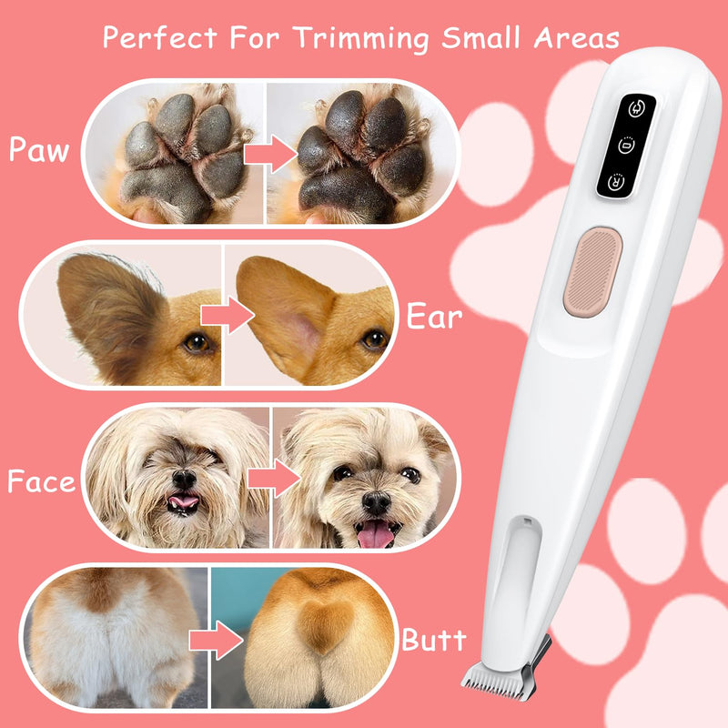 Dog Paw Trimmer with Detachable Ceramic Blade for Trimming, Cat & Dog Hair Clippers, Electric Dog Trimmer for Paws, Rechargeable Paw Trimmer for Paws, Eyes, Ears, Face, Rump-White(Set of 5) White Set of 5 - BeesActive Australia