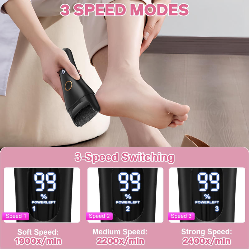 Electric Foot File - Callus Remover for Feet, Adjustable 3 Speed Foot Callus Remover with 16 in 1 Pedicure Tools Professional Foot Care, to Remove Dead Skin and Calluses Hard Skin Dry Cracks (Black) Black Electric Callus Remover +16 In1 - BeesActive Australia