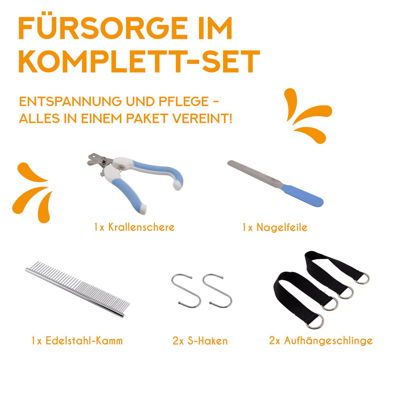 PFOTENKRAFT pet hammock for grooming - including grooming tools | Hammock Harness Dogs & Cats Nail Care | Pet grooming with claw trimmer, nail clippers, nail file (L) L - BeesActive Australia