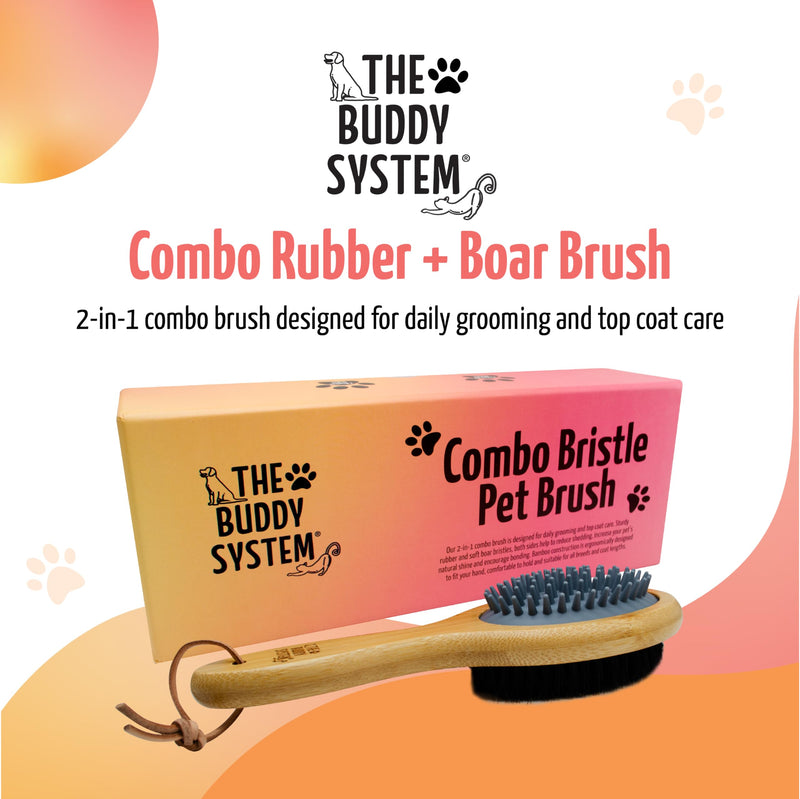 The Buddy System Combo Bristle Pet Brush, 2-in-1 Brush, Durable Rubber Side and Soft Boar Bristle Side - All Pets and Coat Lengths - Top Coat Massage for Cats & Dogs - 1 pack 1-pack Combo Brush - BeesActive Australia