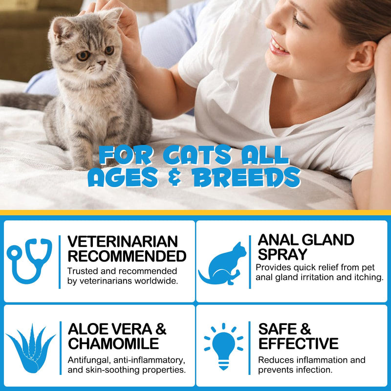 Anal Gland Spray for Cats, Pain Relieving & Anti-Itch Formula, Enriched with Aloe Vera, Comfort and Preventing Irritation, Anal Gland Support Spray for Cats, Pain Relieving Safe for All Cats