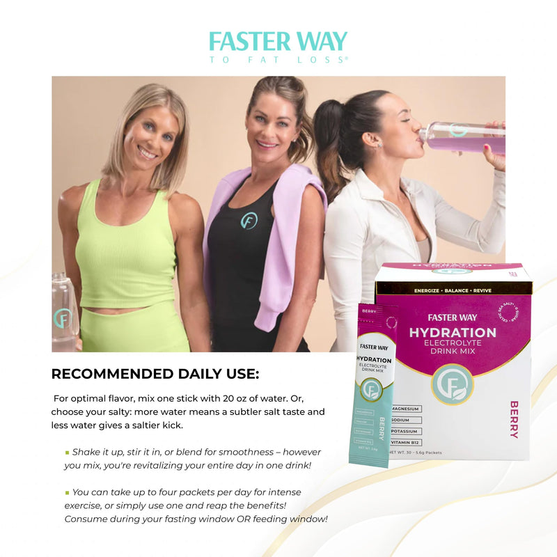 Faster Way - Hydration - Electrolyte Drink Mix - Berry - 30 Pack | With Apple Cider Vinegar, Choline, Probiotics & Natural B Vitamins - Powder Packets - Zero Sugars - Gluten Free
